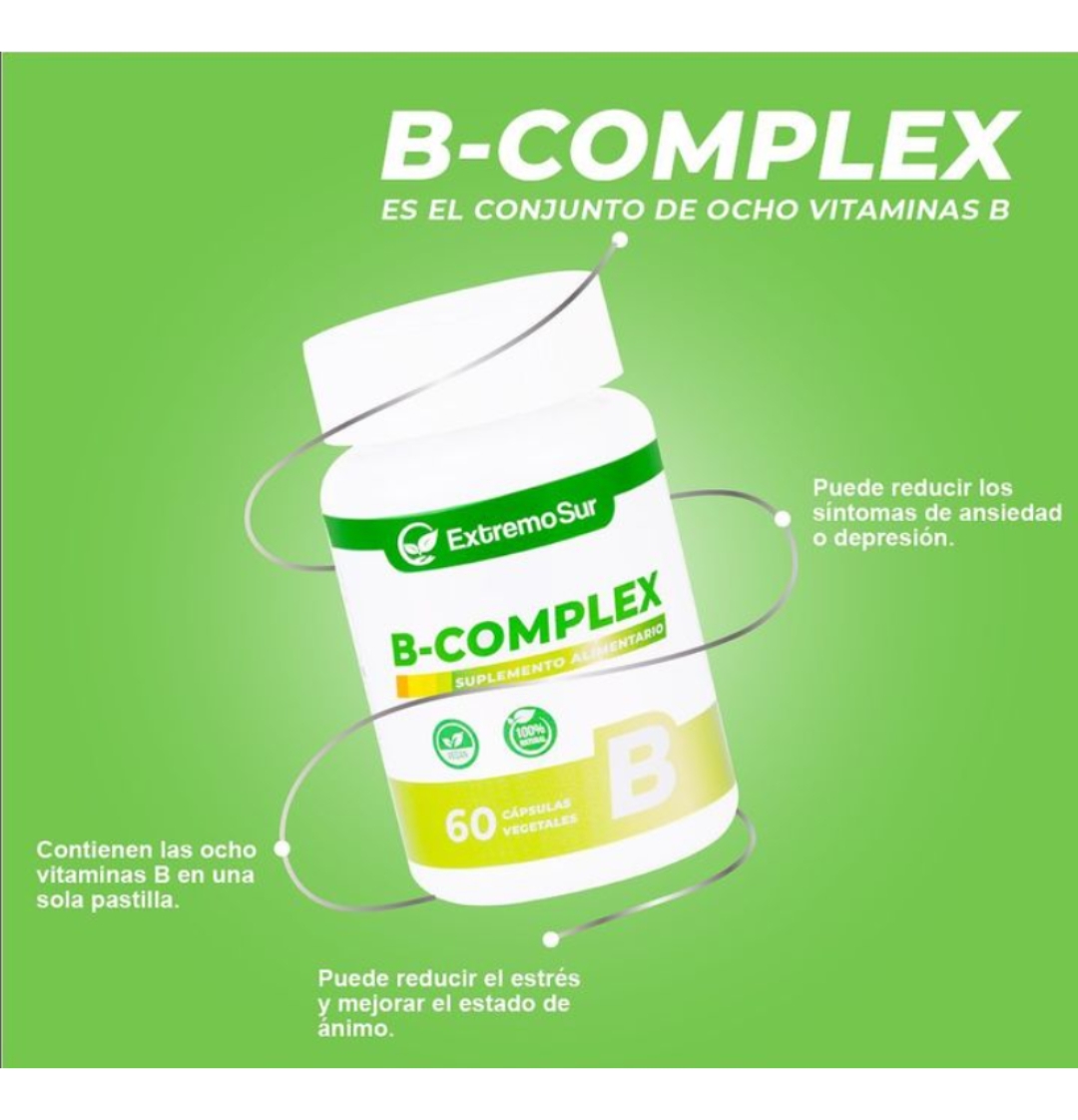 B Complex B1 B2 B3 B5 B6 B9 B12 Biotina 60 Cápsulas Extremo Sur - Imagen 3