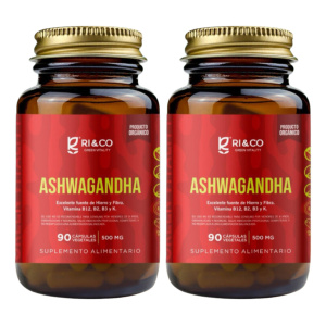 2 Ashwagandha Orgánica 500mg Vidrio 90 Caps Veganas Ri&co