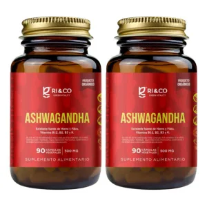 2 Ashwagandha Orgánica 500mg Vidrio 90 Caps Veganas Ri&co