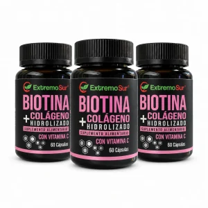 Biotina con colágeno hidrolizado y vitamina C Extremo Sur de 60 cápsulas
