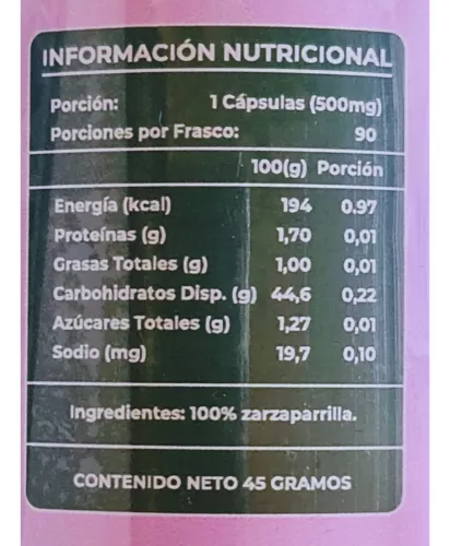 2 Zarzaparrilla 100% Natural - 90 Capsulas 500mg Vibralab - Imagen 2