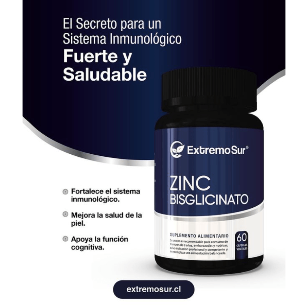 2 Zinc Bisglicinato 60 Cáp Veget Alta Absorción 100% Quelado - Imagen 2