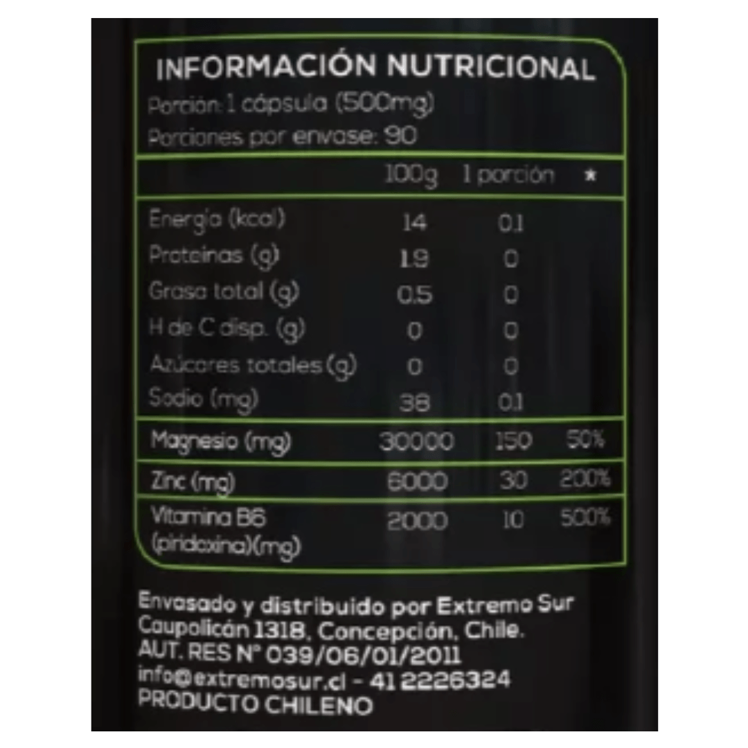 Zma Zinc, Magnesio, Vit B6 500mg Extremo Sur - Imagen 2