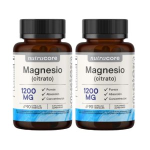 2 Citrato De Magnesio 1200mg 90 Cápsulas NutraCore - Producto Natural 100% Puro Sin excipientes