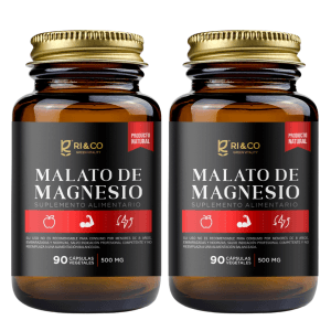 2 Malato de Magnesio 90 Cápsulas Vegetales 500mg  Vidrio Ri&co
