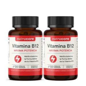 Pack 2 Vitamina B12 Activa 12mcg Vegana Metilcobalamina - 120 Cáps Vegetales | Nutracore