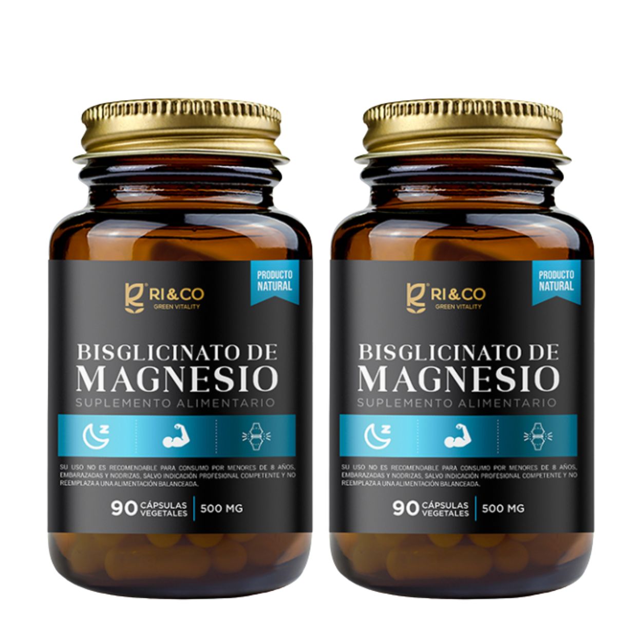 2 Bisglicinato Magnesio 90 Capsulas Vegetales 500mg Ri&Co Vidrio