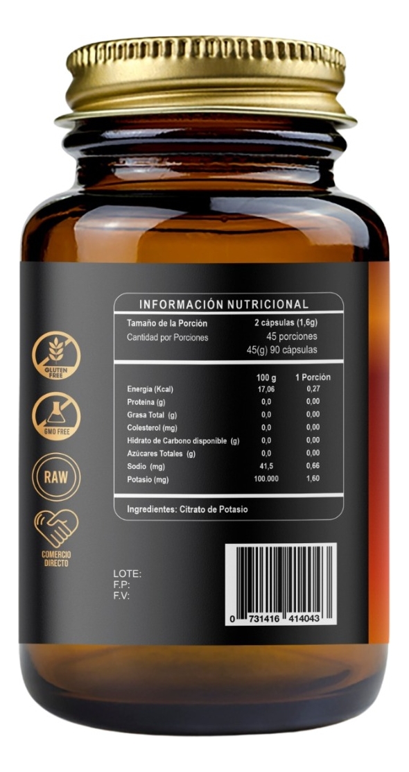 Citrato De Potasio 800mg 90 Caps Veget Alta Calidad Rico - Imagen 2
