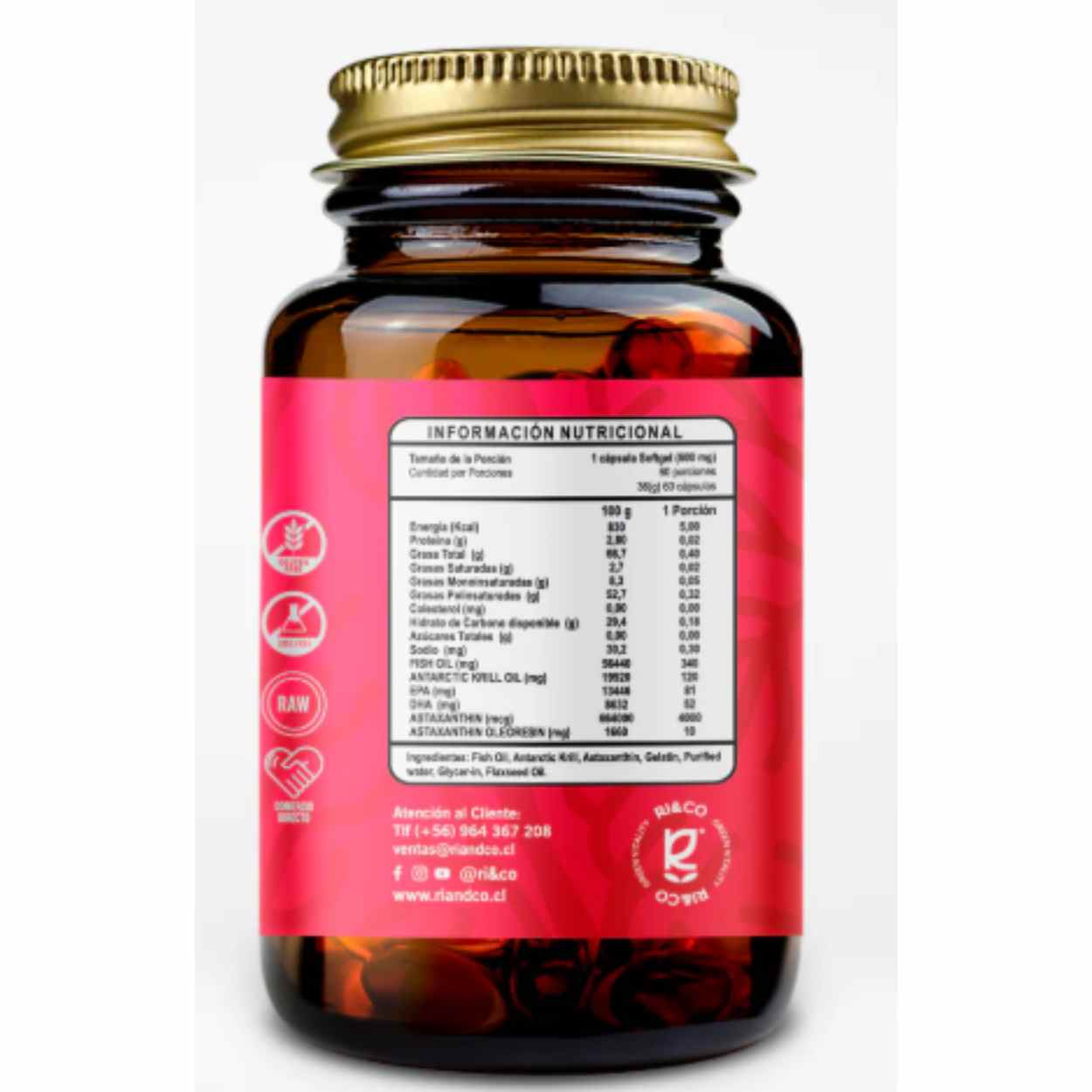 Astaxantina 4mg + Omega 3 600mg 60 Cápsulas Softgel (2 meses) - RI&CO - Imagen 2